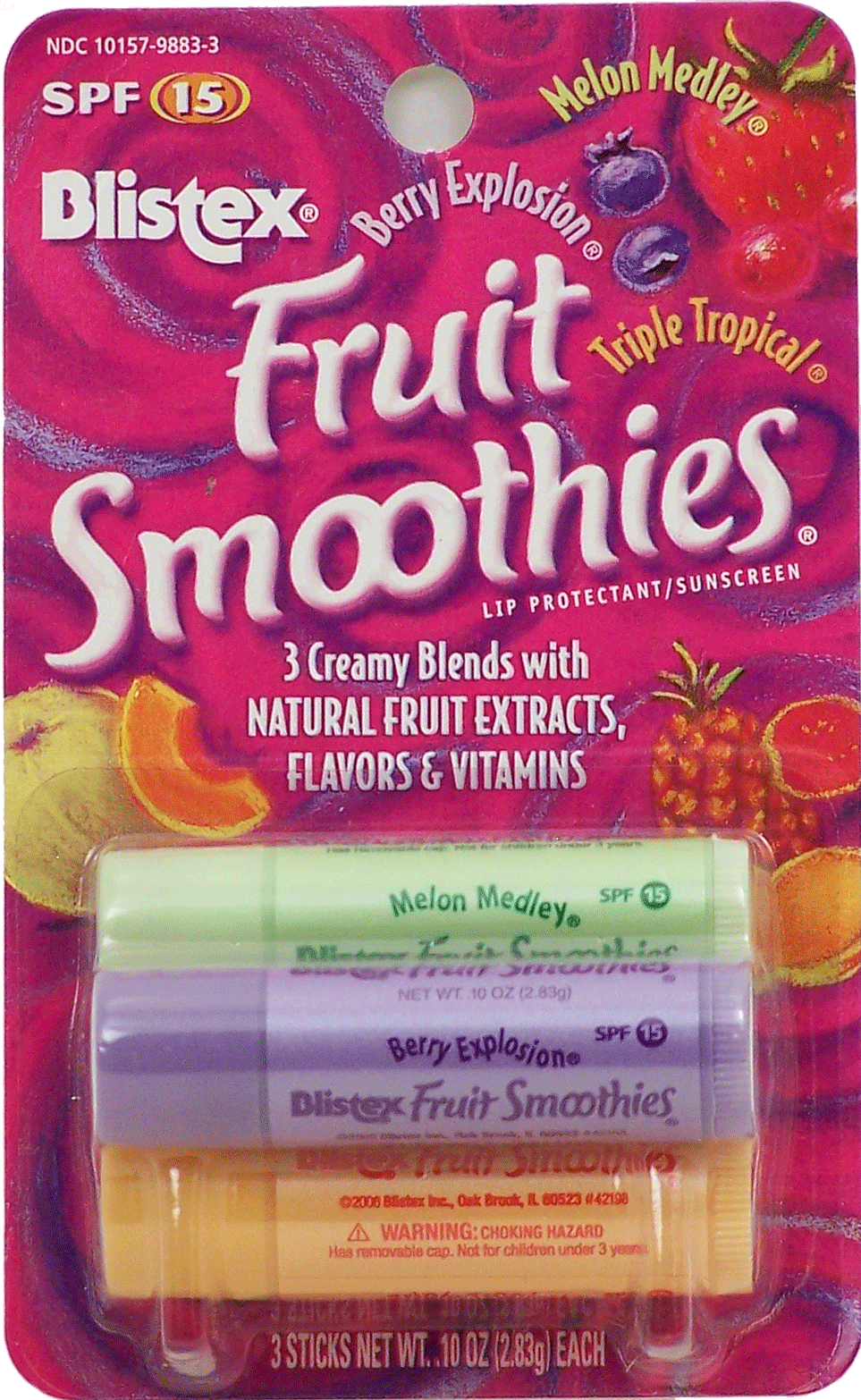 Blistex Fruit Smoothies Lip Protectant berry explosion, melon medley & triple tropical, spf 15 Full-Size Picture
